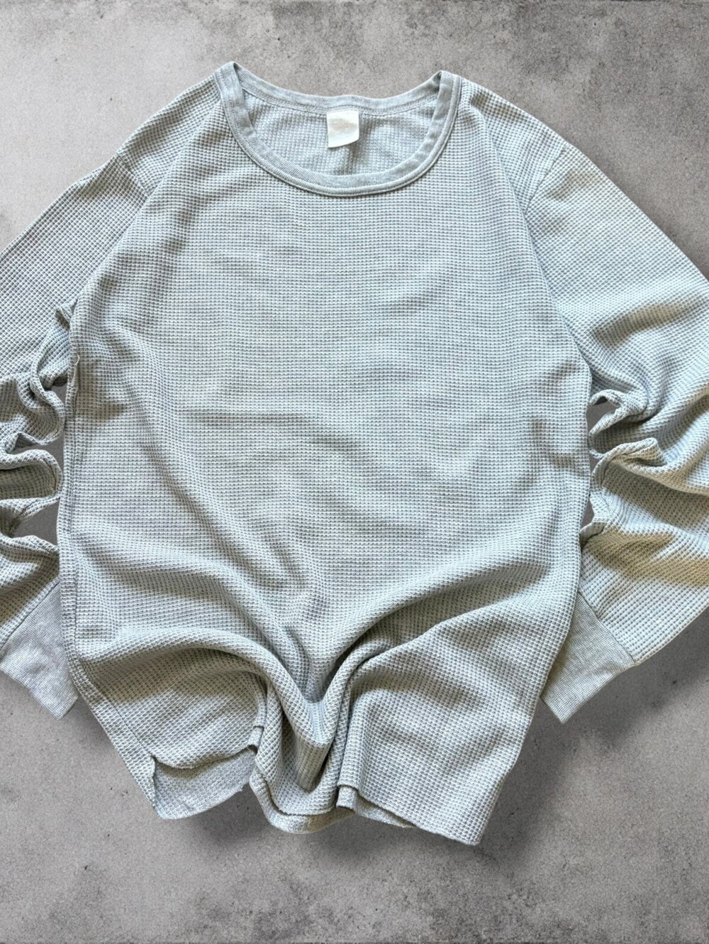 Vintage 80s/90s Waffle Knit Thermal Longsleeve Gray Fitted XS Top Granola Skater